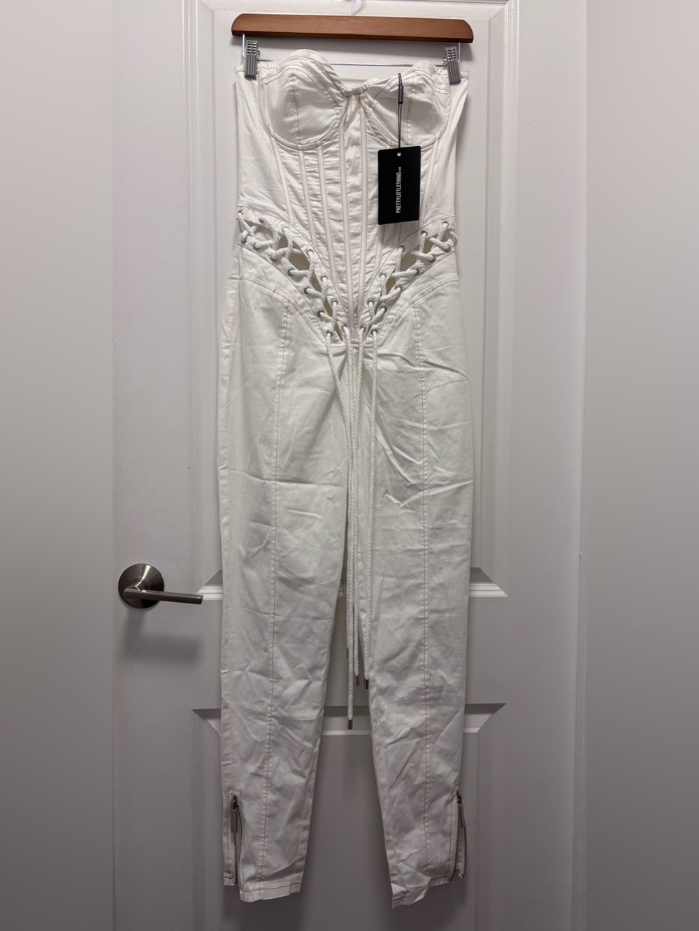 PrettyLittle Thing Shape White Rope Detail Lace Up Corset Detail Jumpsuit